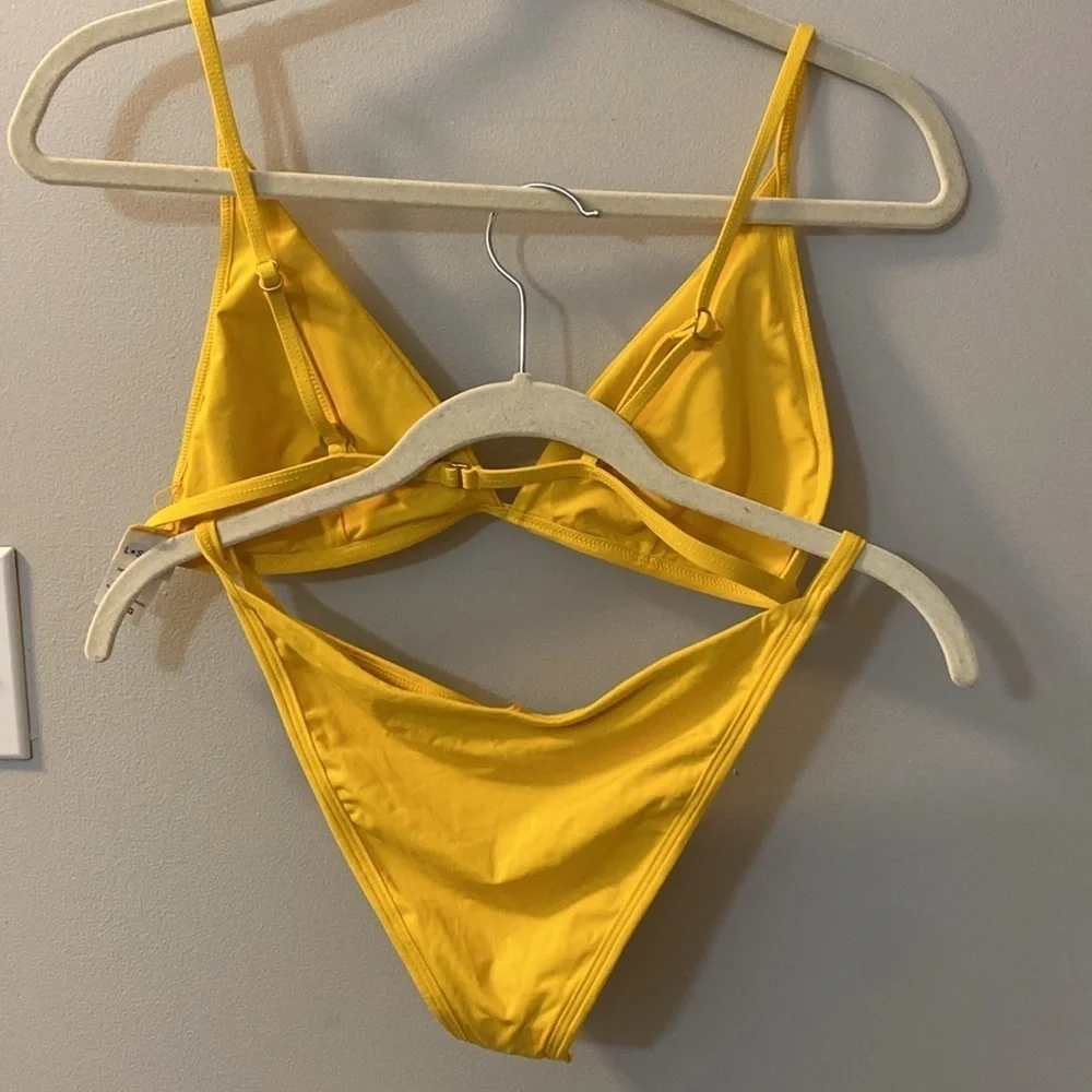 L*Space Millie Bikini top with matching bitsy cut bottoms in marigold yellow XL